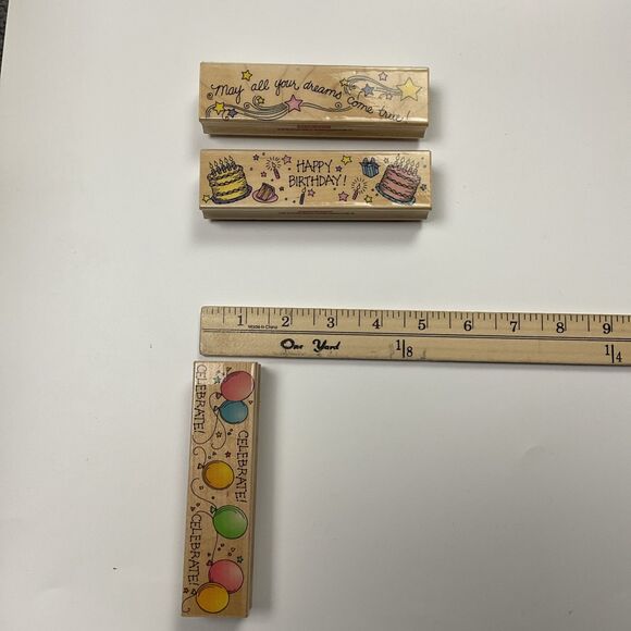 Hero Arts Happy Birthday Set of 3  Wood Mounted Rubber Stamp - Picture 5 of 5